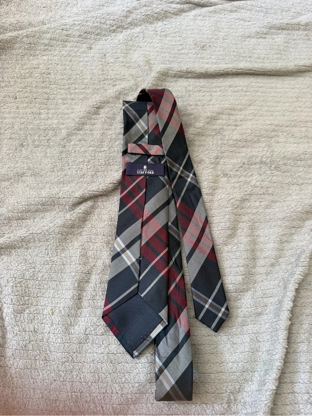 Stafford Plaid Men's Tie in Black, Burgundy and Gray